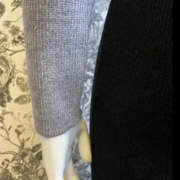 Sweater dress COLOR BLOCK ribbed knit faux wrap bodycon black gray women medium - Picture 10 of 16